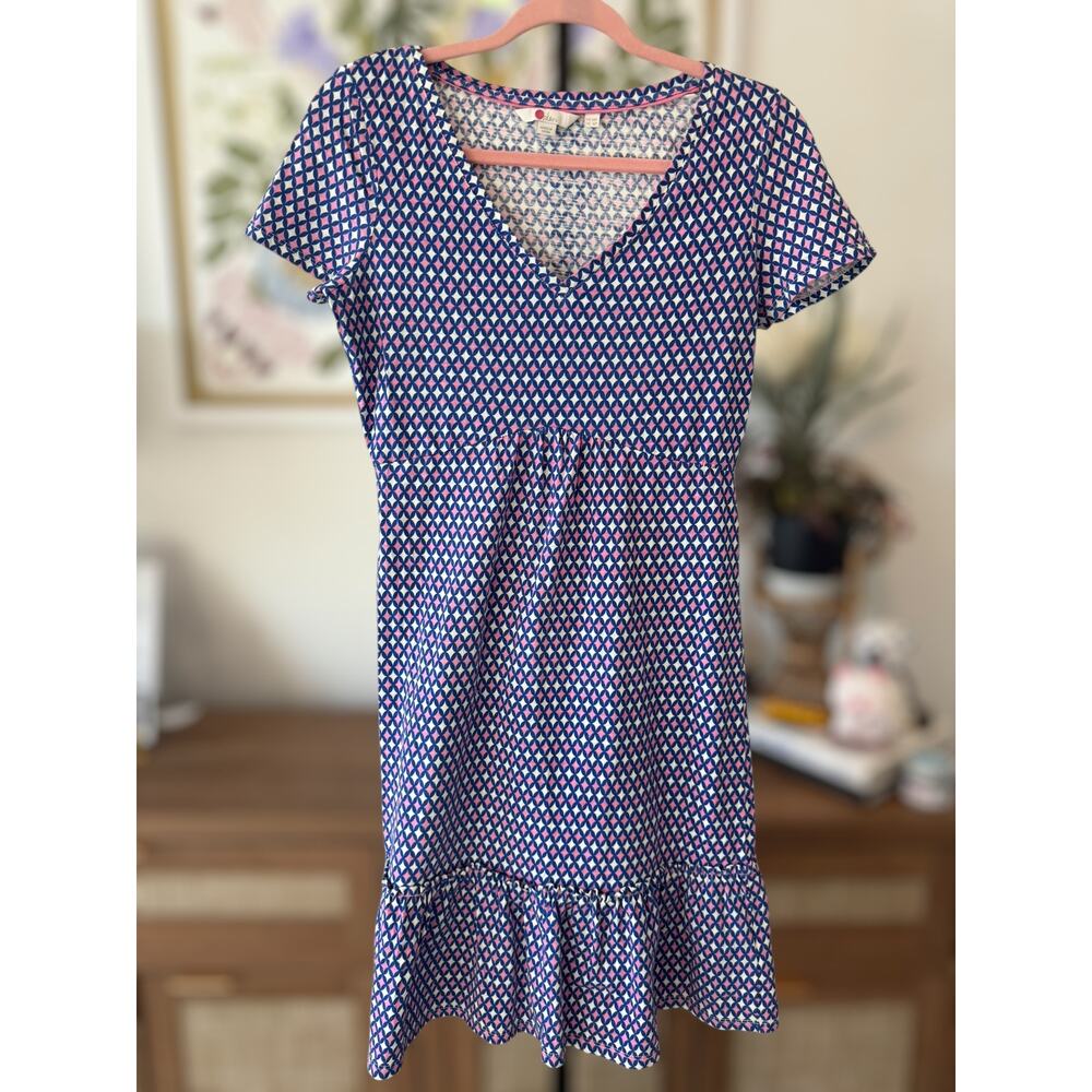 Boden Blue & Pink V-Neck Fit & Flare Dress - Picture 3 of 10